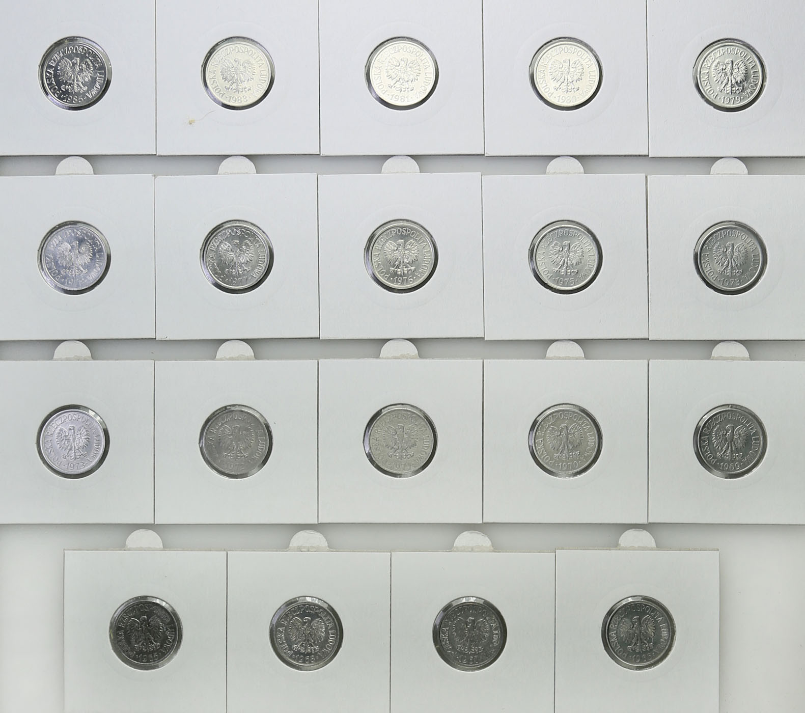 PRL. 20 groszy 1965-1983, zestaw 19 monet